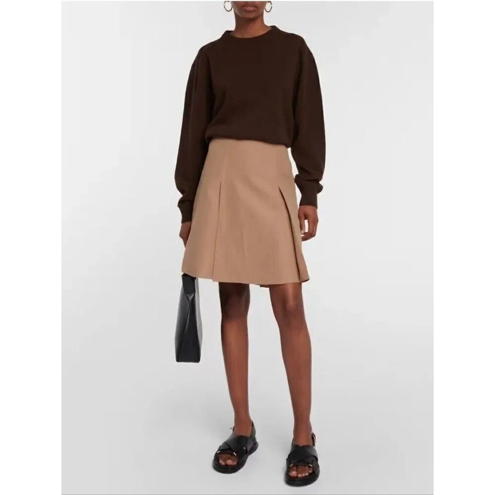 Vince Cotton Blend Pleated Flare Mini Skirt Camel Tan NWOT Size 6
